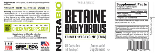 TMG (Betaine Anhydrous) (500mg) 90 Capsules