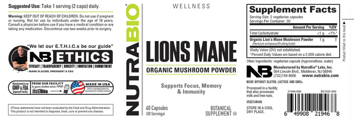 Lions Mane (500 mg) 60 Capsules