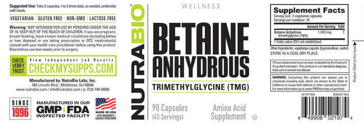 TMG (Betaine Anhydrous) (500mg) 90 Capsules